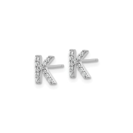Sterling Silver Letter K Stud Earrings with Cubic Zirconia Accents, Polished Monogram Design