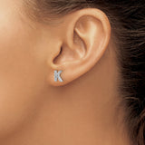 Sterling Silver Letter K Stud Earrings with Cubic Zirconia Accents, Polished Monogram Design