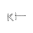 Sterling Silver Letter K Stud Earrings with Cubic Zirconia Accents, Polished Monogram Design