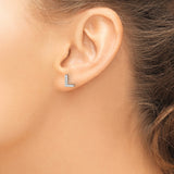 Sterling Silver Letter L Stud Earrings with Cubic Zirconia, Rhodium Plated Alphabet Design