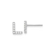 Sterling Silver Letter L Stud Earrings with Cubic Zirconia, Rhodium Plated Alphabet Design