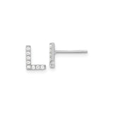 Sterling Silver Letter L Stud Earrings with Cubic Zirconia, Rhodium Plated Alphabet Design