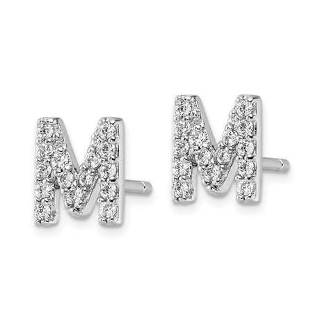 Sterling Silver Initial M Stud Earrings with Cubic Zirconia, Pavé Letter Monogram Jewelry