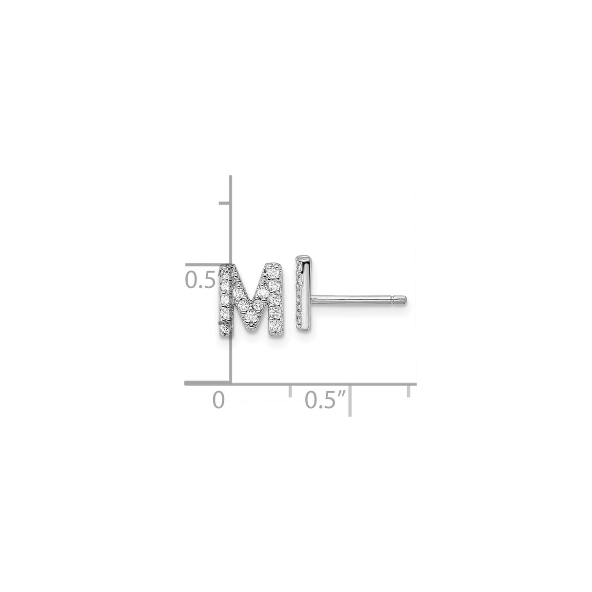 Sterling Silver Initial M Stud Earrings with Cubic Zirconia, Pavé Letter Monogram Jewelry