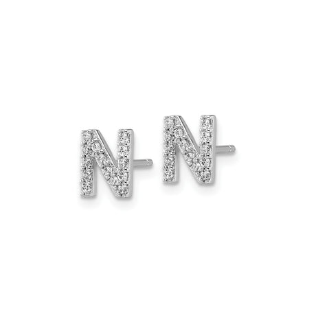 Sterling Silver Letter N Stud Earring with Cubic Zirconia Accents, Modern Minimalist Style
