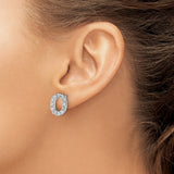 Sterling Silver Oval Stud Earrings with Pavé Cubic Zirconia, Open Oval Eternity Design