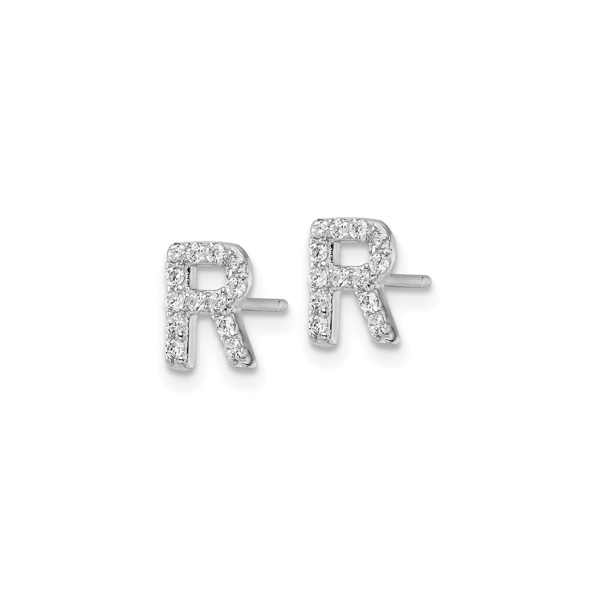 Sterling Silver Letter R Stud Earrings with Cubic Zirconia, Minimalist Alphabet Jewelry for Women
