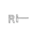 Sterling Silver Letter R Stud Earrings with Cubic Zirconia, Minimalist Alphabet Jewelry for Women