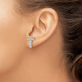 Sterling Silver Letter T Stud Earrings with Cubic Zirconia, Rhodium Plated Minimalist Design