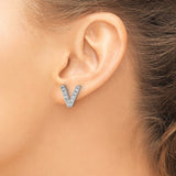 Sterling Silver Letter V Stud Earrings with Cubic Zirconia, Rhodium Plated Alphabet Design