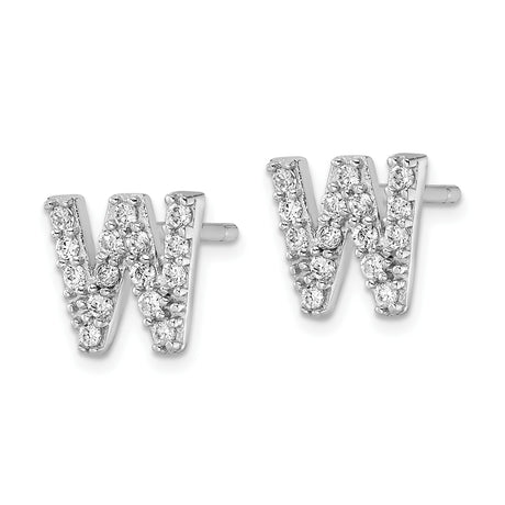 Sterling Silver Letter W Stud Earrings with Cubic Zirconia, Alphabet Design for Women and Unisex