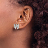 Sterling Silver Letter W Stud Earrings with Cubic Zirconia, Alphabet Design for Women and Unisex