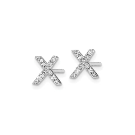 Sterling Silver Letter X Stud Earrings with Cubic Zirconia, Alphabet Kiss Symbol Jewelry