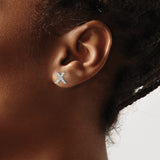 Sterling Silver Letter X Stud Earrings with Cubic Zirconia, Alphabet Kiss Symbol Jewelry