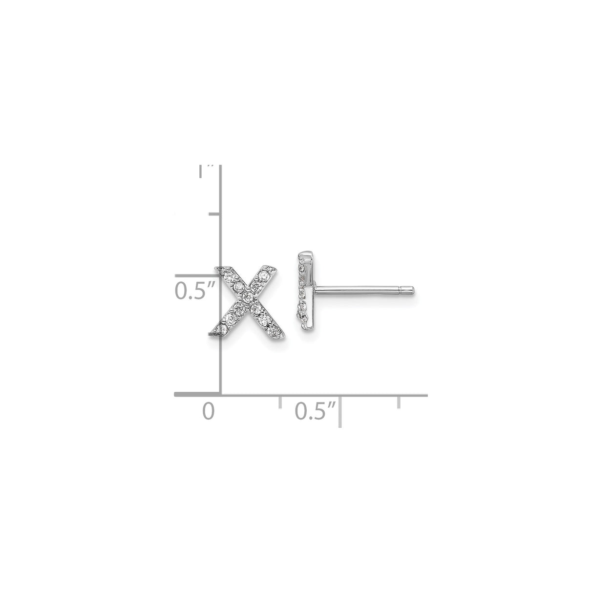 Sterling Silver Letter X Stud Earrings with Cubic Zirconia, Alphabet Kiss Symbol Jewelry
