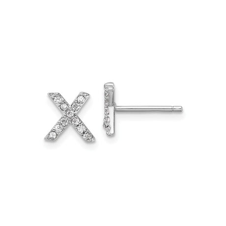Sterling Silver Letter X Stud Earrings with Cubic Zirconia, Alphabet Kiss Symbol Jewelry