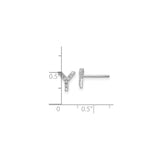 Sterling Silver Letter Y Stud Earrings with Clear Cubic Zirconia, Rhodium Plated Initial Design