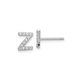 Sterling Silver Letter Z Stud Earrings with Cubic Zirconia, Rhodium Plated Initial Jewelry