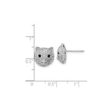 Sterling Silver Cat Stud Earrings with Cubic Zirconia and Black Gemstone Eyes