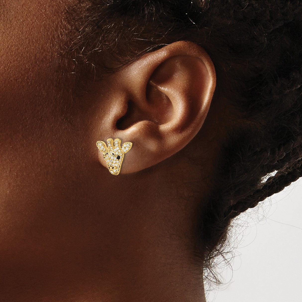 Sterling Silver Giraffe Stud Earrings with Cubic Zirconia and Enamel Accents, Animal Motif Design