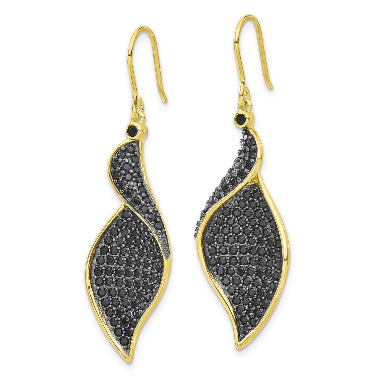 Sterling Silver Dangle Earrings with Cubic Zirconia, Gold Plated Abstract Leaf Design