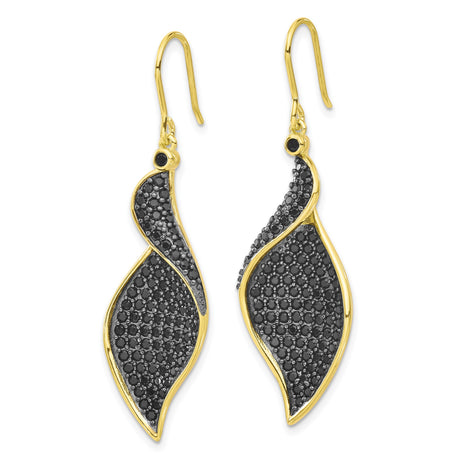Sterling Silver Dangle Earrings with Cubic Zirconia, Gold Plated Abstract Leaf Design