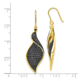 Sterling Silver Dangle Earrings with Cubic Zirconia, Gold Plated Abstract Leaf Design