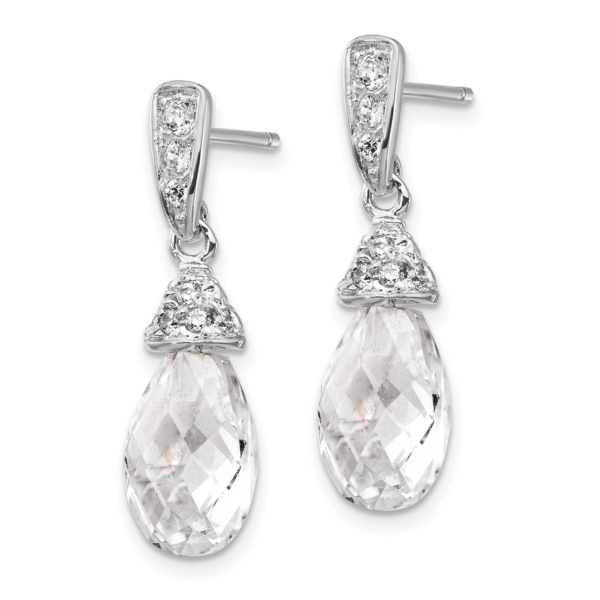 Sterling Silver Dangle Earrings with Cubic Zirconia Teardrop and Pavé Accents