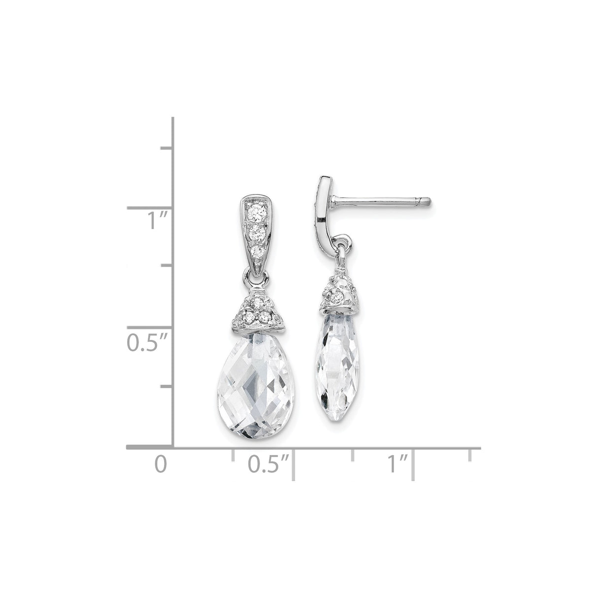 Sterling Silver Dangle Earrings with Cubic Zirconia Teardrop and Pavé Accents
