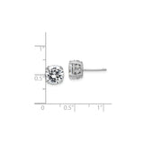 Sterling Silver Stud Earrings with 8mm Round Cubic Zirconia and Halo Setting