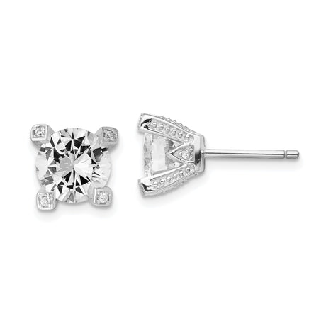 Sterling Silver Stud Earrings with Round-Cut Cubic Zirconia and Accent Stones, Lightweight Design