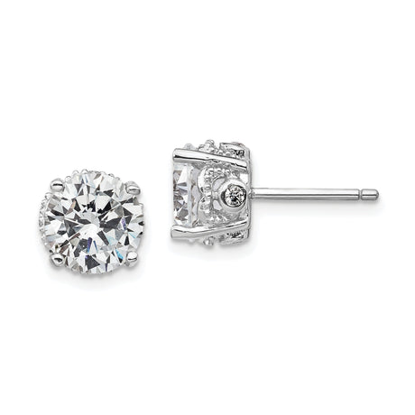Sterling Silver Stud Earrings with Round Cut Cubic Zirconia, Minimalist Daily Wear Style