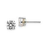 Sterling Silver XO Stud Earrings for Women with Round Cut Cubic Zirconia in Four Prong Setting, Gold Accents and Subtle Affection Symbol, Elegant Jewelry for Everyday Wear or Special Occasions