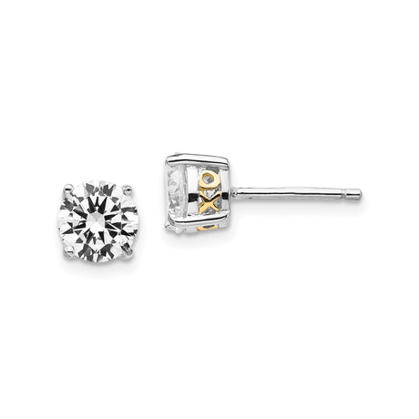 Sterling Silver XO Stud Earrings for Women with Round Cut Cubic Zirconia in Four Prong Setting, Gold Accents and Subtle Affection Symbol, Elegant Jewelry for Everyday Wear or Special Occasions