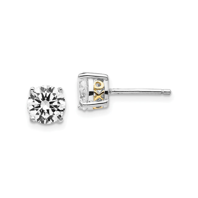 Sterling Silver XO Stud Earrings for Women with Round Cut Cubic Zirconia in Four Prong Setting, Gold Accents and Subtle Affection Symbol, Elegant Jewelry for Everyday Wear or Special Occasions