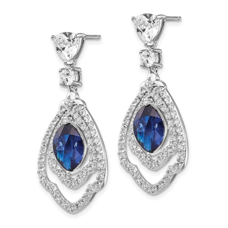 Sterling Silver Dangle Earrings with Marquise Blue Spinel and Cubic Zirconia Teardrop Design