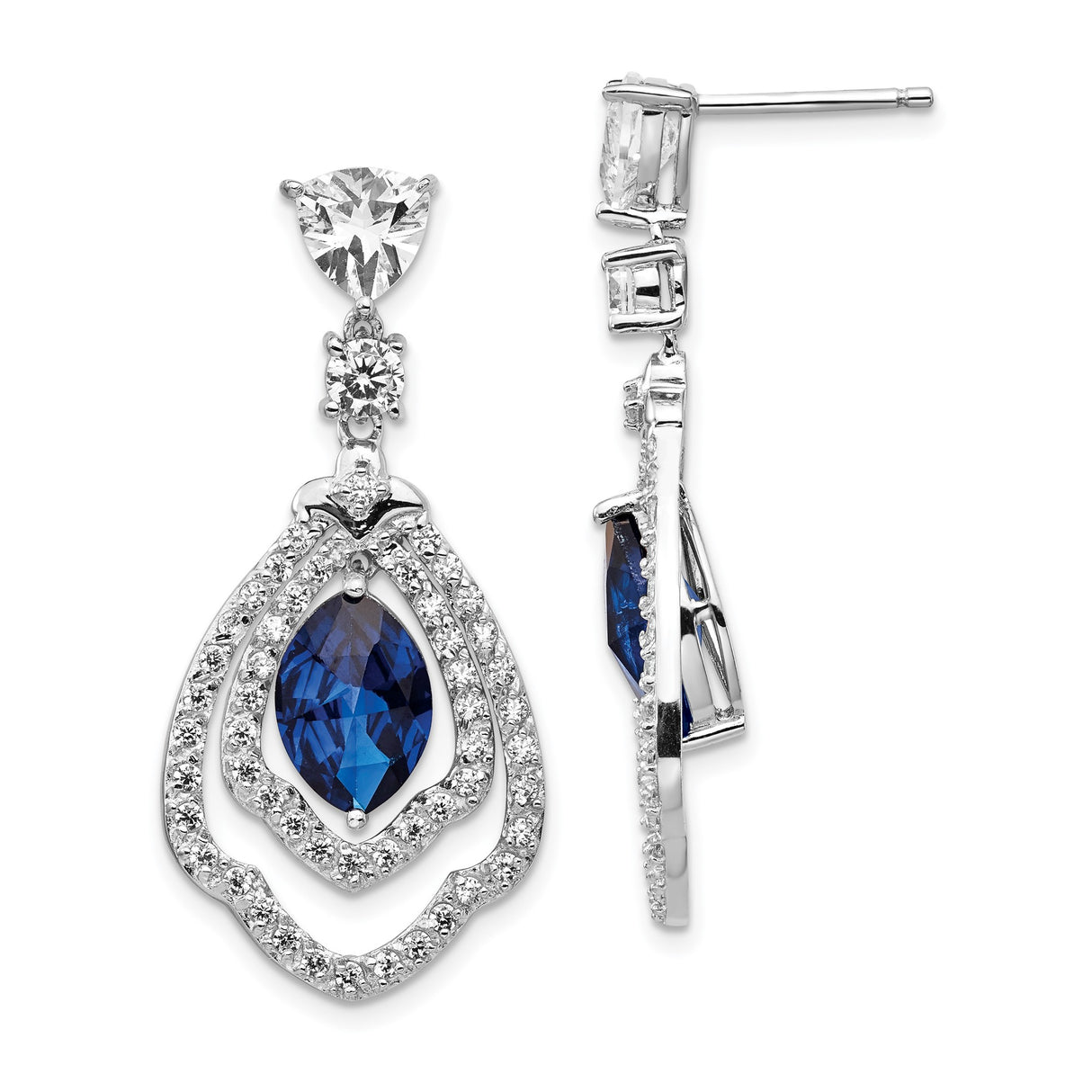 Sterling Silver Dangle Earrings with Marquise Blue Spinel and Cubic Zirconia Teardrop Design