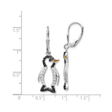 Sterling Silver Penguin Dangle Earrings with Cubic Zirconia, Leverback Drop Animal Design