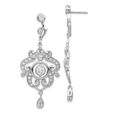 Sterling Silver Dangle Earrings with Cubic Zirconia, Vintage Filigree Teardrop Scrollwork Design