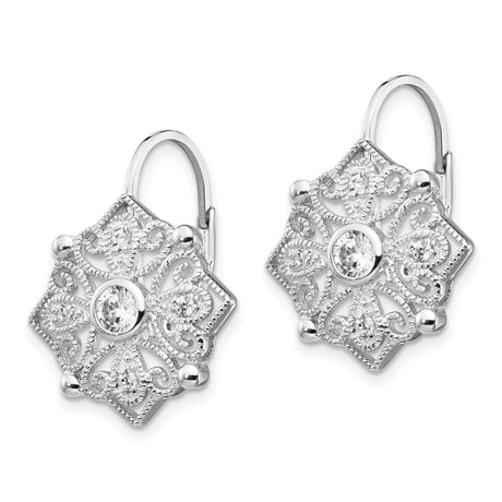 Sterling Silver Drop Earrings with Cubic Zirconia, Vintage Floral Filigree Mandala Design