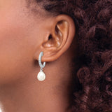 Sterling Silver Drop Earrings with Cubic Zirconia and Teardrop Pearl Accents, Bridal Style