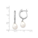 Sterling Silver Drop Earrings with Cubic Zirconia and Teardrop Pearl Accents, Bridal Style
