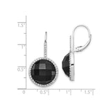 Sterling Silver Dangle Earrings with Black Onyx and Halo Cubic Zirconia Accents
