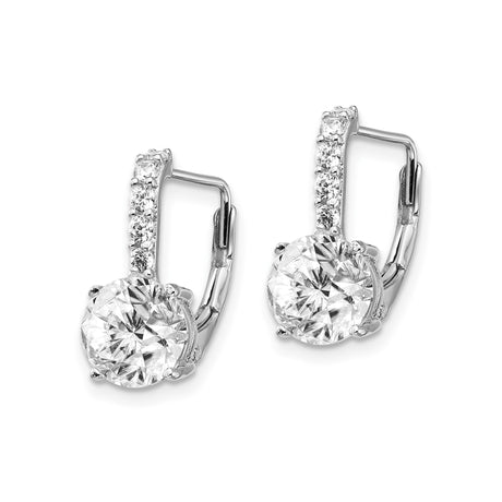 Sterling Silver Dangle Leverback Earrings with Round Cut Cubic Zirconia Center and Accents