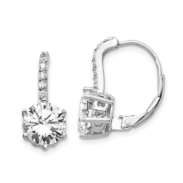 Sterling Silver Leverback Earrings with Round Cut Cubic Zirconia and Pavé Accents
