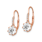 Sterling Silver Drop Earrings with Cubic Zirconia, Rose Plated Leverback Dangle Design