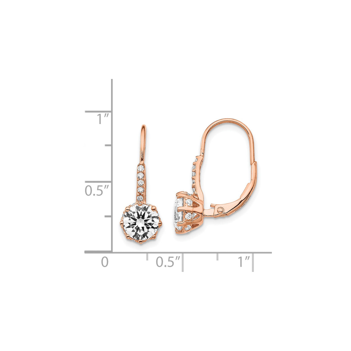 Sterling Silver Drop Earrings with Cubic Zirconia, Rose Plated Leverback Dangle Design