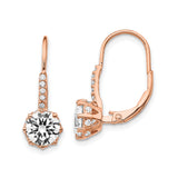 Sterling Silver Drop Earrings with Cubic Zirconia, Rose Plated Leverback Dangle Design