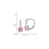 Sterling Silver Leverback Earrings with Pink Cubic Zirconia and White Accents, Romantic Dangle Design