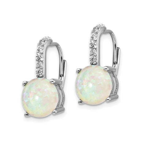 Sterling Silver Leverback Drop Earrings with Lab Created Opal and Cubic Zirconia Accents